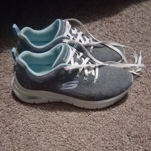 Skechers Women's Gray Athletic Sneakers with Light Blue Lining